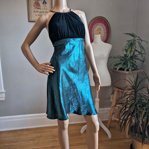 NWT Vintage 90sBlondie and Me Mini Party Dress Green Velvet Embossed Floral 9 - Picture 11 of 11
